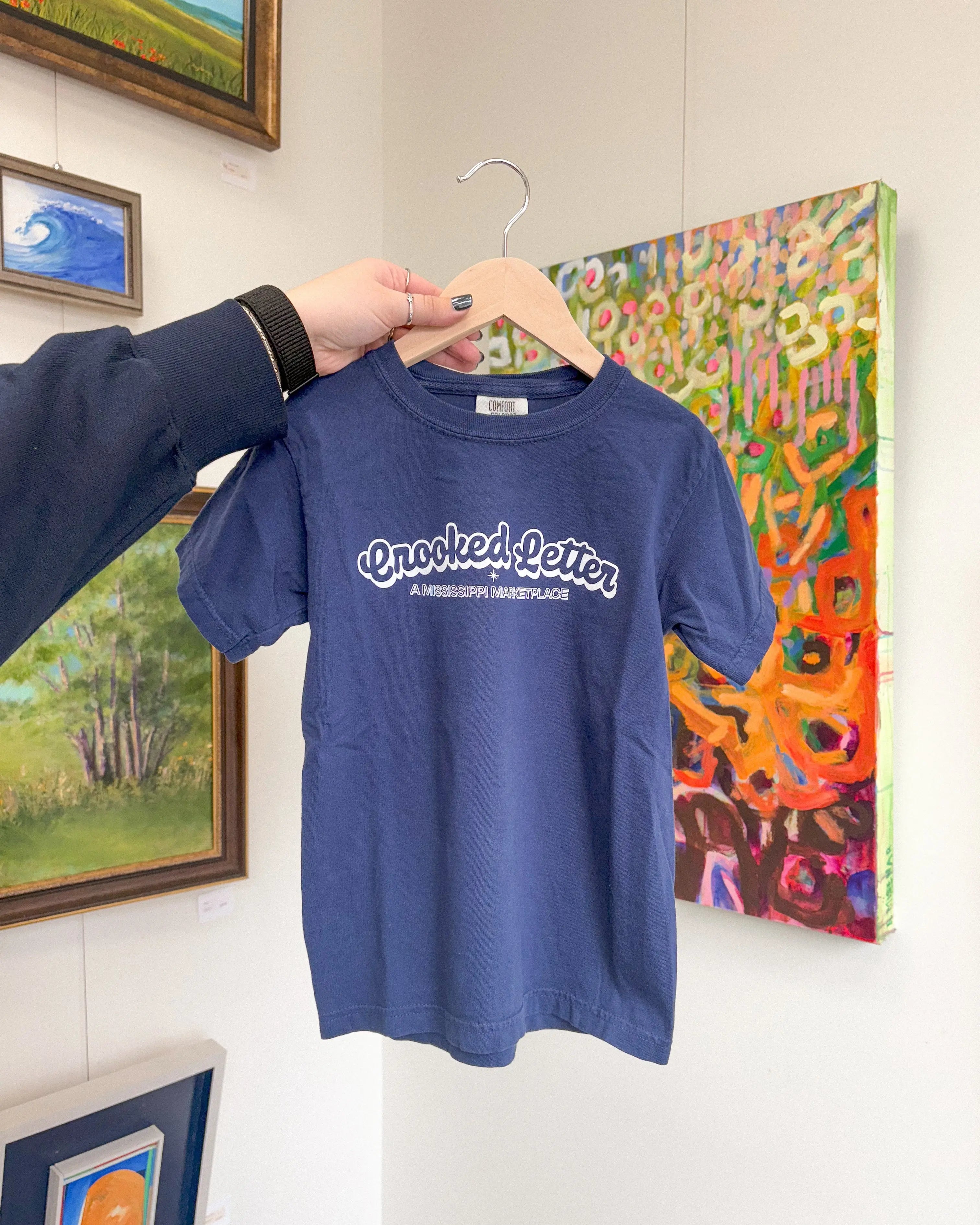 Kids Navy Logo Tee by Crooked Letter, Southern lifestyle apparel main product photo