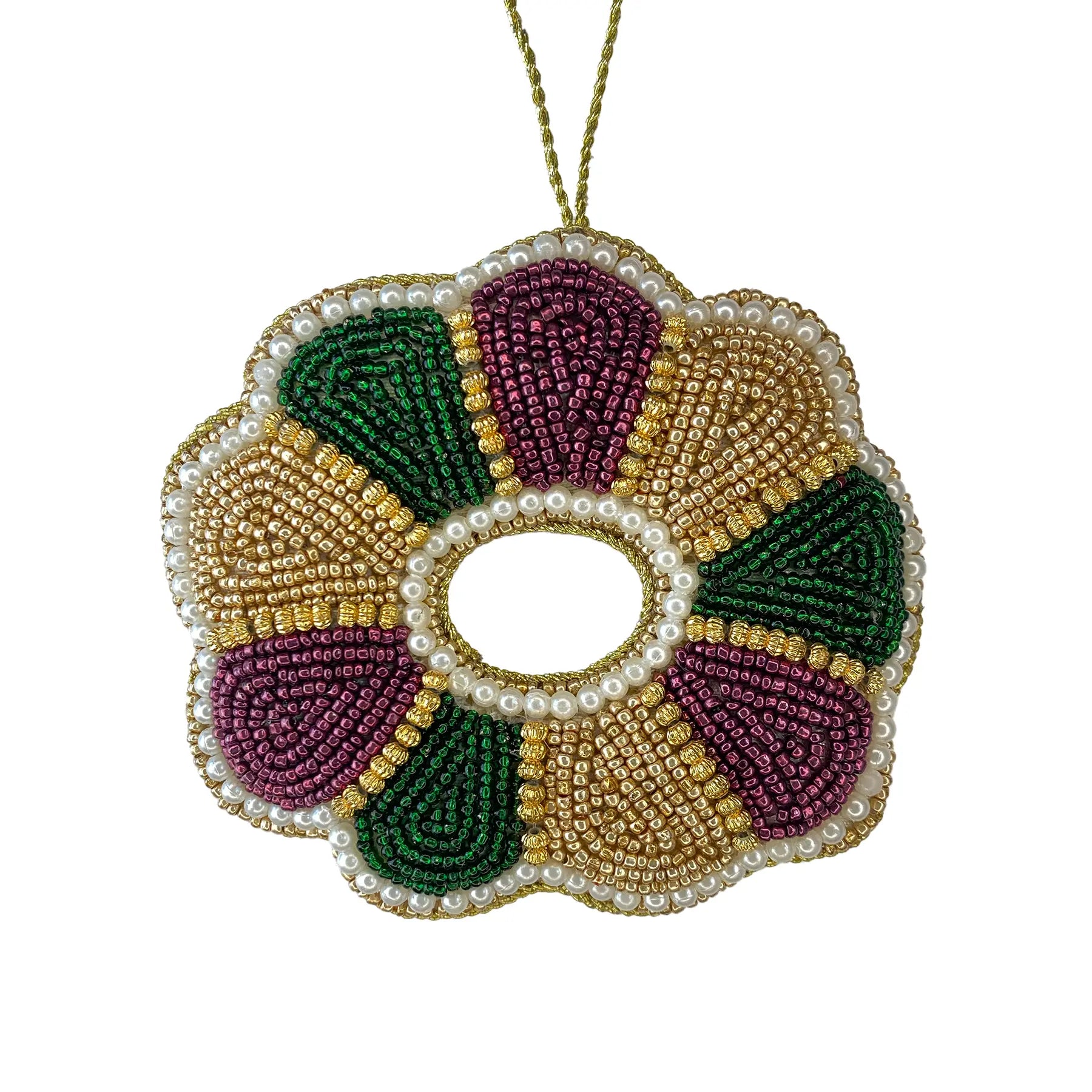 King Cake Mardi Gras Beaded Ornament by Nola Tawk, handmade jewelry main product photo