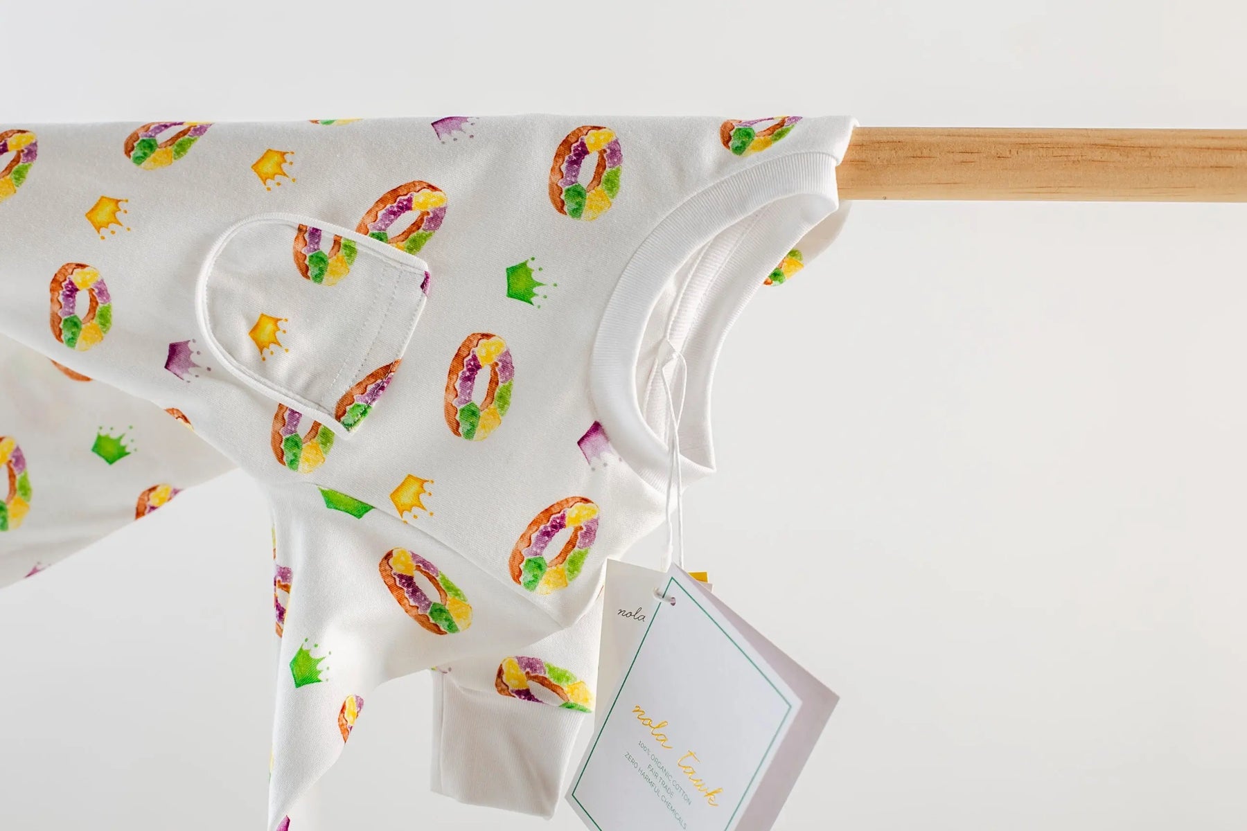 King Cake Organic Cotton Kids Mardi Gras Pajamas by Nola Tawk, Southern food gift detail photo 5