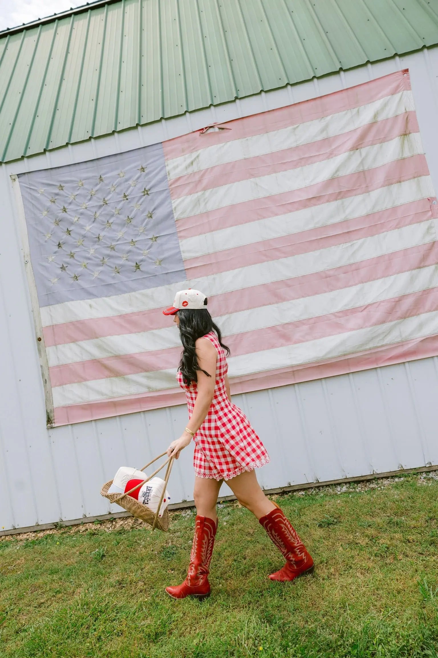 Kiss me I'm American - Red Vintage Trucker Hat by KenzKustomz, Southern lifestyle apparel detail photo 4