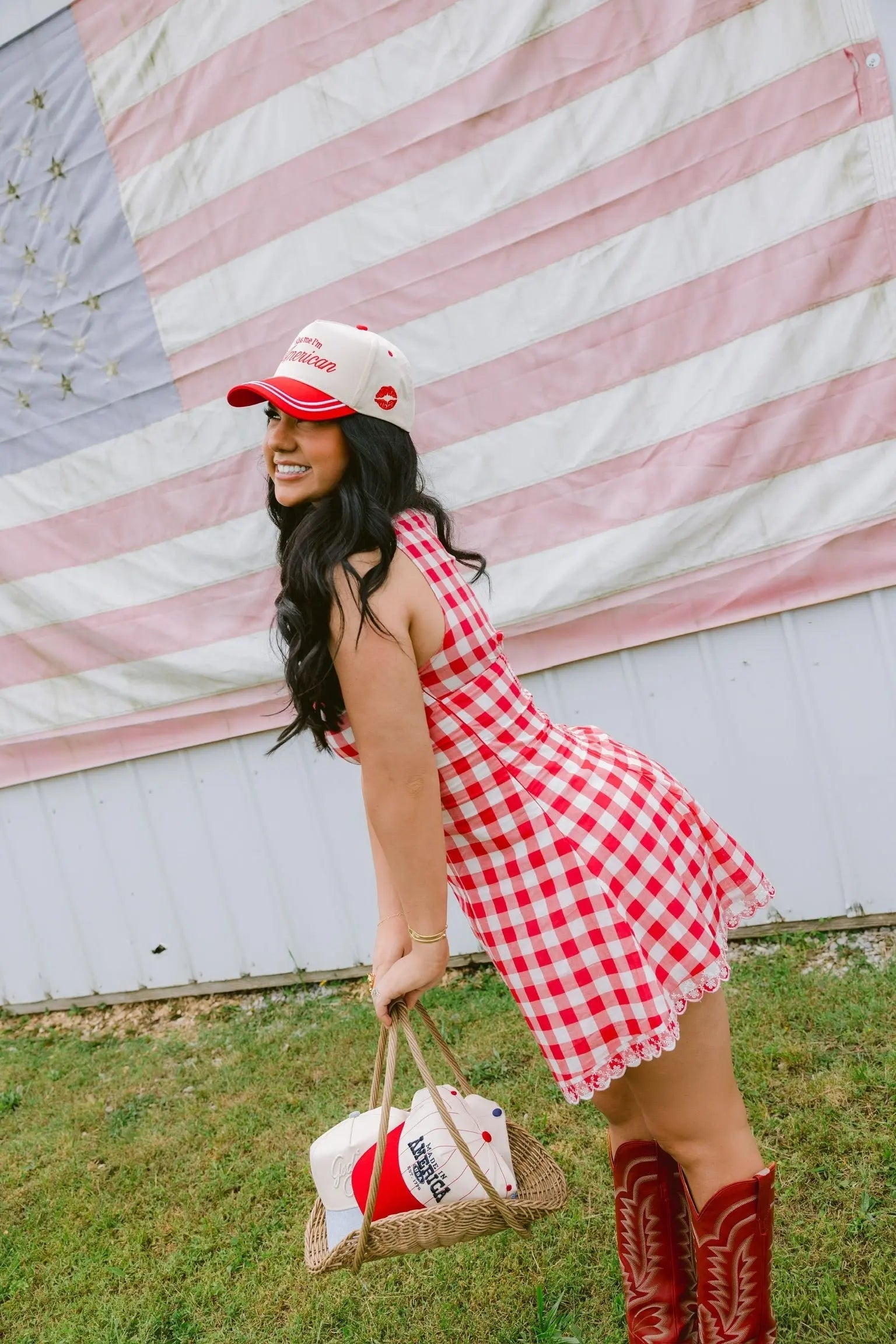 Kiss me I'm American - Red Vintage Trucker Hat by KenzKustomz, Southern lifestyle apparel detail photo 5