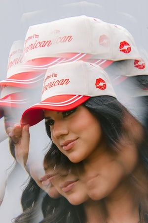 Kiss me I'm American - Red Vintage Trucker Hat by KenzKustomz, Southern lifestyle apparel detail photo 6
