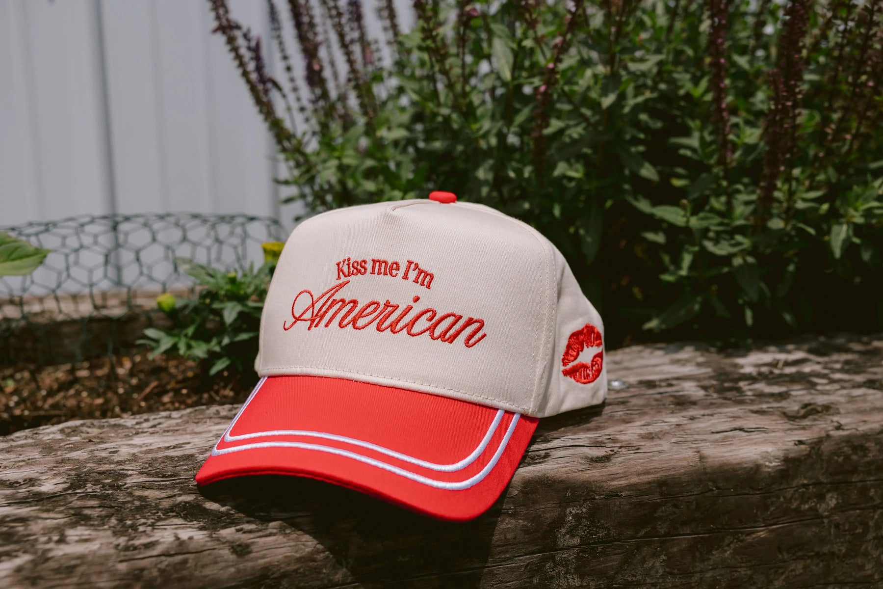 Kiss me I'm American - Red Vintage Trucker Hat by KenzKustomz, Southern lifestyle apparel detail photo 7