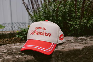 Kiss me I'm American - Red Vintage Trucker Hat by KenzKustomz, Southern lifestyle apparel detail photo 7
