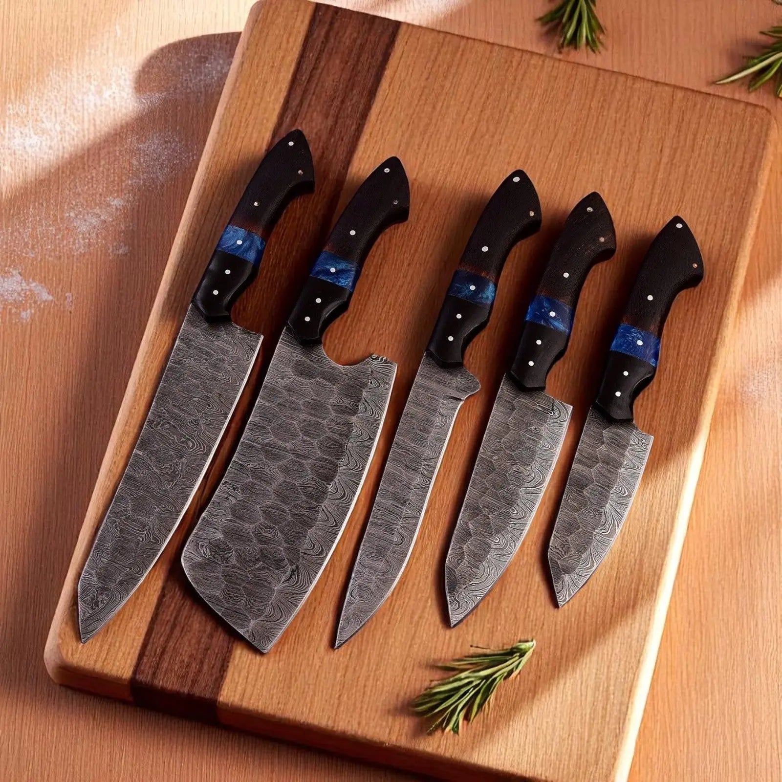Kitchen Knives Knife Set – 5-Piece Full Tang Damascus Blades by Damascus Knife Store, Damascus knife main product photo