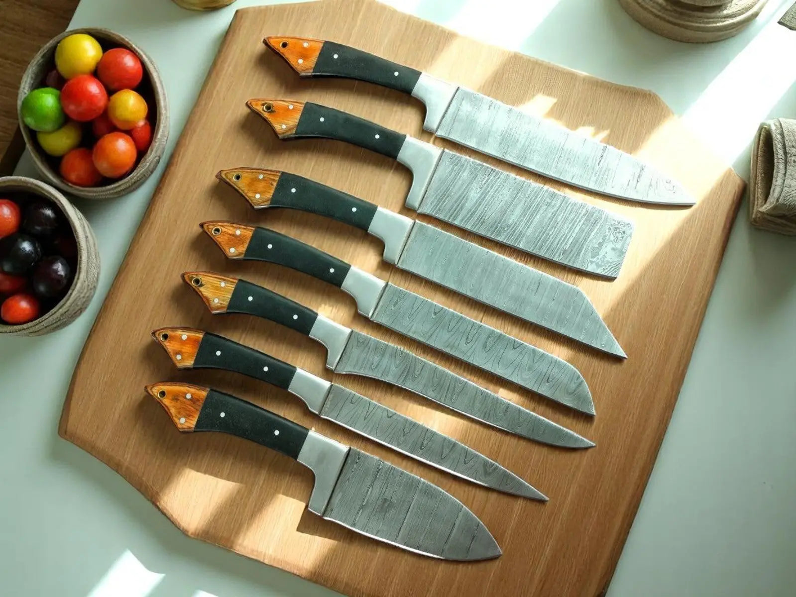 Knive Set – 7-Piece Full Tang Damascus Steel with Leather Roll by Damascus Knife Store, Southern lifestyle apparel main product photo