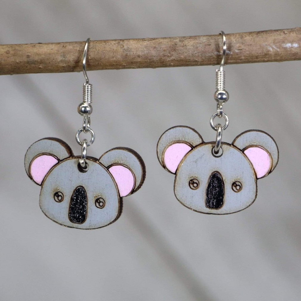 Koala Wooden Earrings | Cute Animal Wildlife Jewelry by Cate's Concepts, LLC, handmade jewelry main product photo