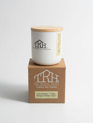 Lemongrass + Sage Candle by The Rustic House, scented candle main product photo