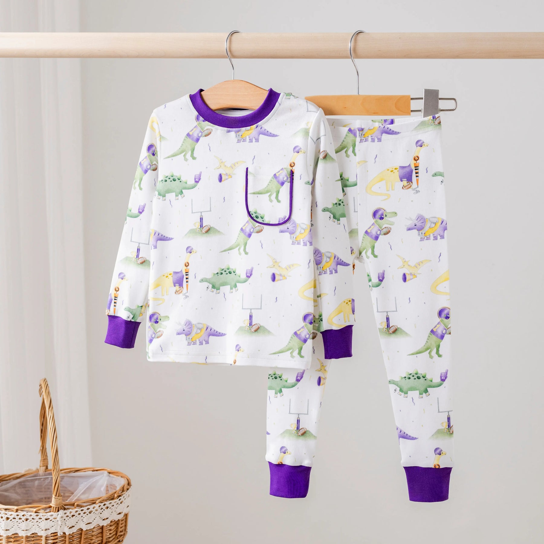 LSU Dinos All-Stars Organic Cotton Kids Pajamas by Nola Tawk, Southern food gift main product photo