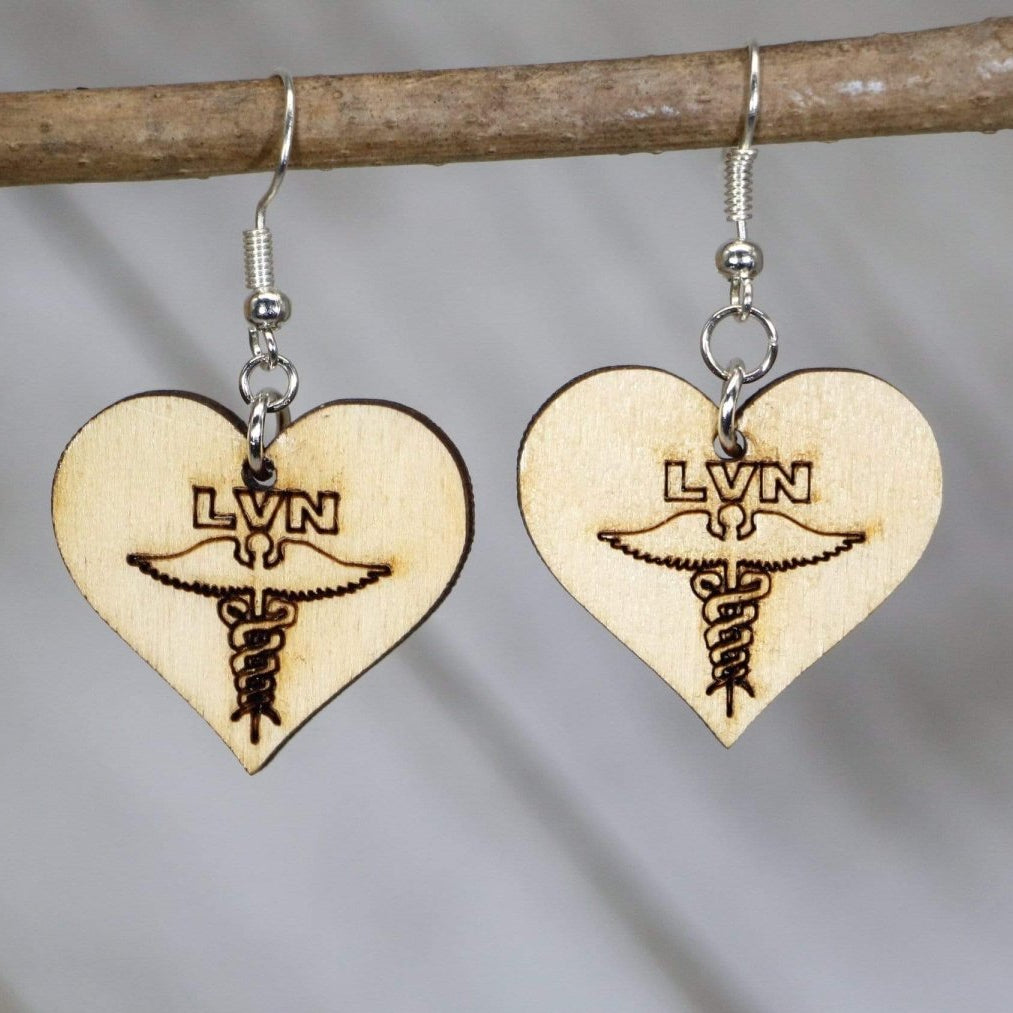 LVN Nurse Wooden Dangle Earrings | Licensed Vocational Nurse Gift by Cate's Concepts, LLC