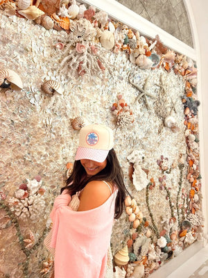 La Dolce Vita - Pink Polka Dot Trucker Hat by KenzKustomz, Southern lifestyle apparel detail photo 2