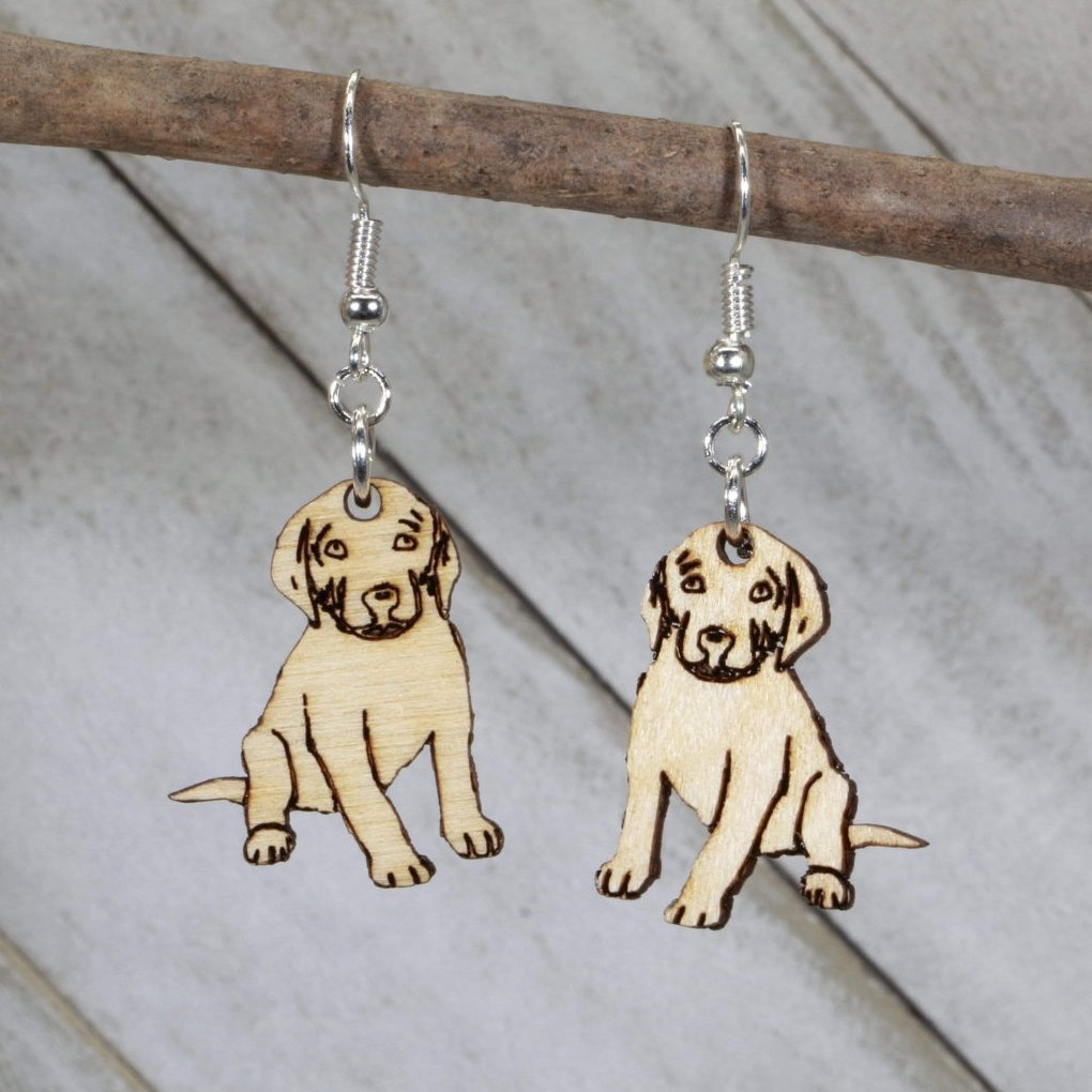 Labrador Puppy Wooden Earrings | Dog Lover Pet Jewelry by Cate's Concepts, LLC, handmade jewelry main product photo