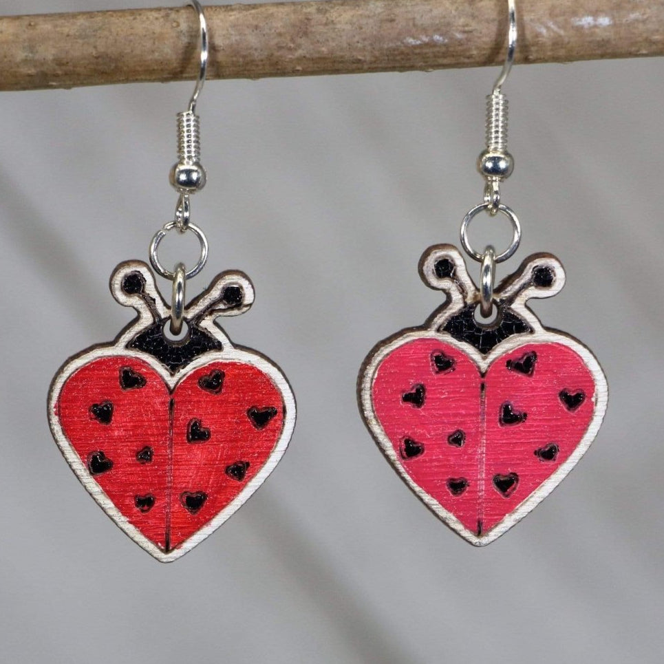 Ladybug Wooden Earrings | Cute Insect Nature Jewelry by Cate's Concepts, LLC, handmade jewelry main product photo