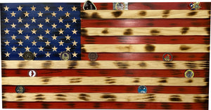 American Flag Challenge Coin Display and Hidden Gun Cabinet, Military Coin Holder Holds 100 Coins and is Ready to Hang, Large US Flag Patriotic Art 38 by Bellewood Designs