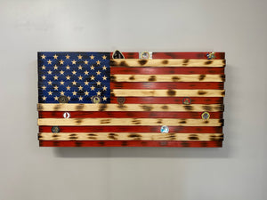 American Flag Challenge Coin Display and Hidden Gun Cabinet, Military Coin Holder Holds 100 Coins and is Ready to Hang, Large US Flag Patriotic Art 38 by Bellewood Designs