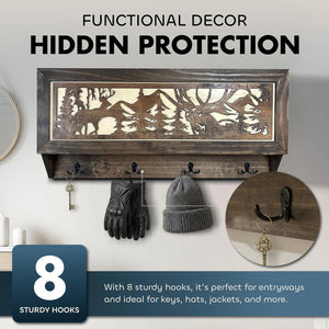 Deer Hunter Hidden Gun Storage - Coat Rack Concealment Shelf with Hooks for Coats, Bags, & Hats - Quick Access Hidden Gun Shelf - Hidden Storage Furni by Bellewood Designs