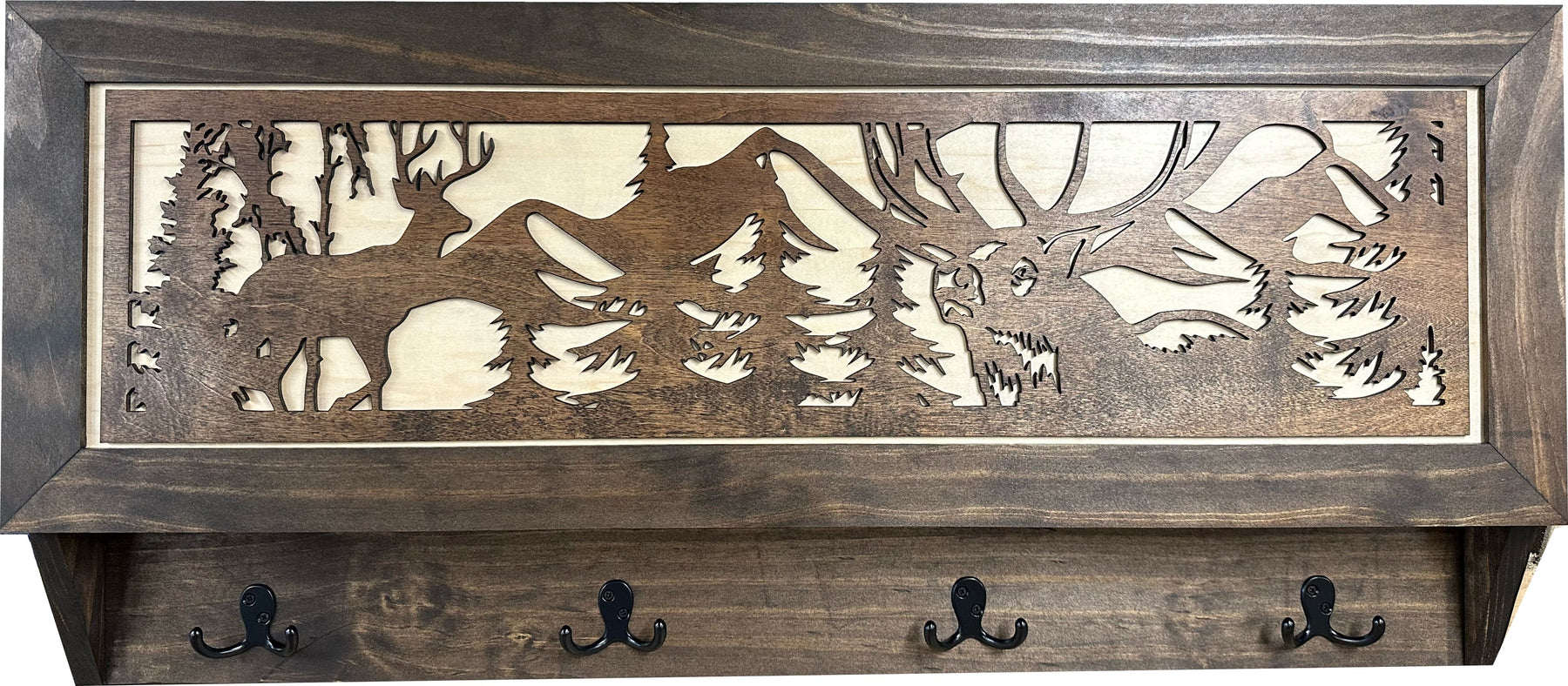 Deer Hunter Hidden Gun Storage - Coat Rack Concealment Shelf with Hooks for Coats, Bags, & Hats - Quick Access Hidden Gun Shelf - Hidden Storage Furni by Bellewood Designs