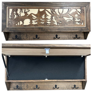 Deer Hunter Hidden Gun Storage - Coat Rack Concealment Shelf with Hooks for Coats, Bags, & Hats - Quick Access Hidden Gun Shelf - Hidden Storage Furni by Bellewood Designs