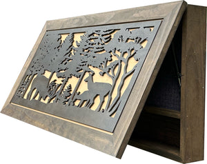 Deer Scene Gun Concealment Decor - Handcrafted Wooden Gun Cabinets - Gun Shelf Hidden Storage for Rifles, Shotguns, & Handguns - Quick Access Hidden W by Bellewood Designs