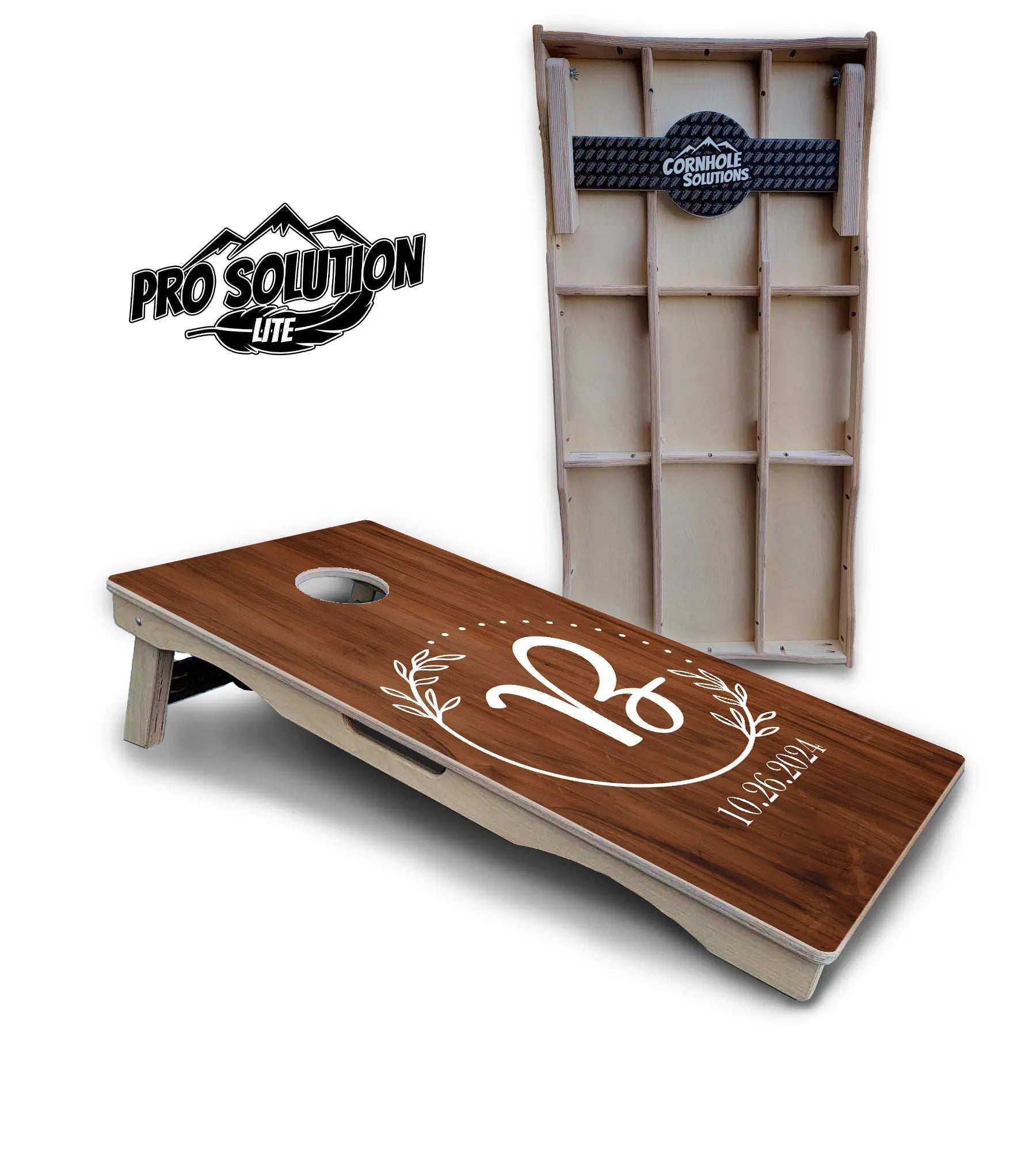 Laurel Wreath Cornhole Boards - c Birch - Pro Solution Lite Series by Cornhole Solutions, custom cornhole board main product photo