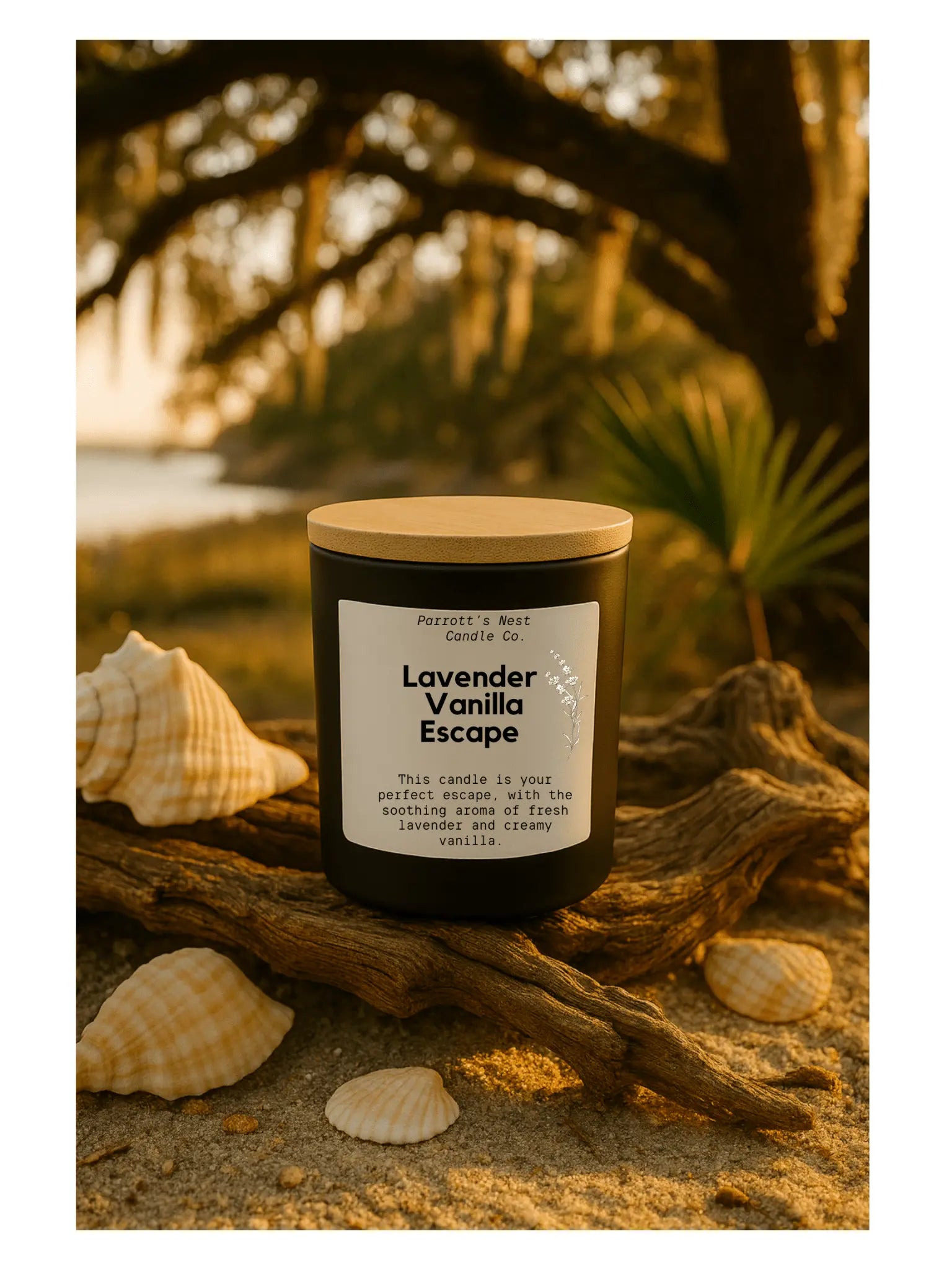 Lavender Vanilla Escape Soy Candle | 8 oz Hand-Poured Candle by Parrott's Nest Candle Company, scented candle main product photo