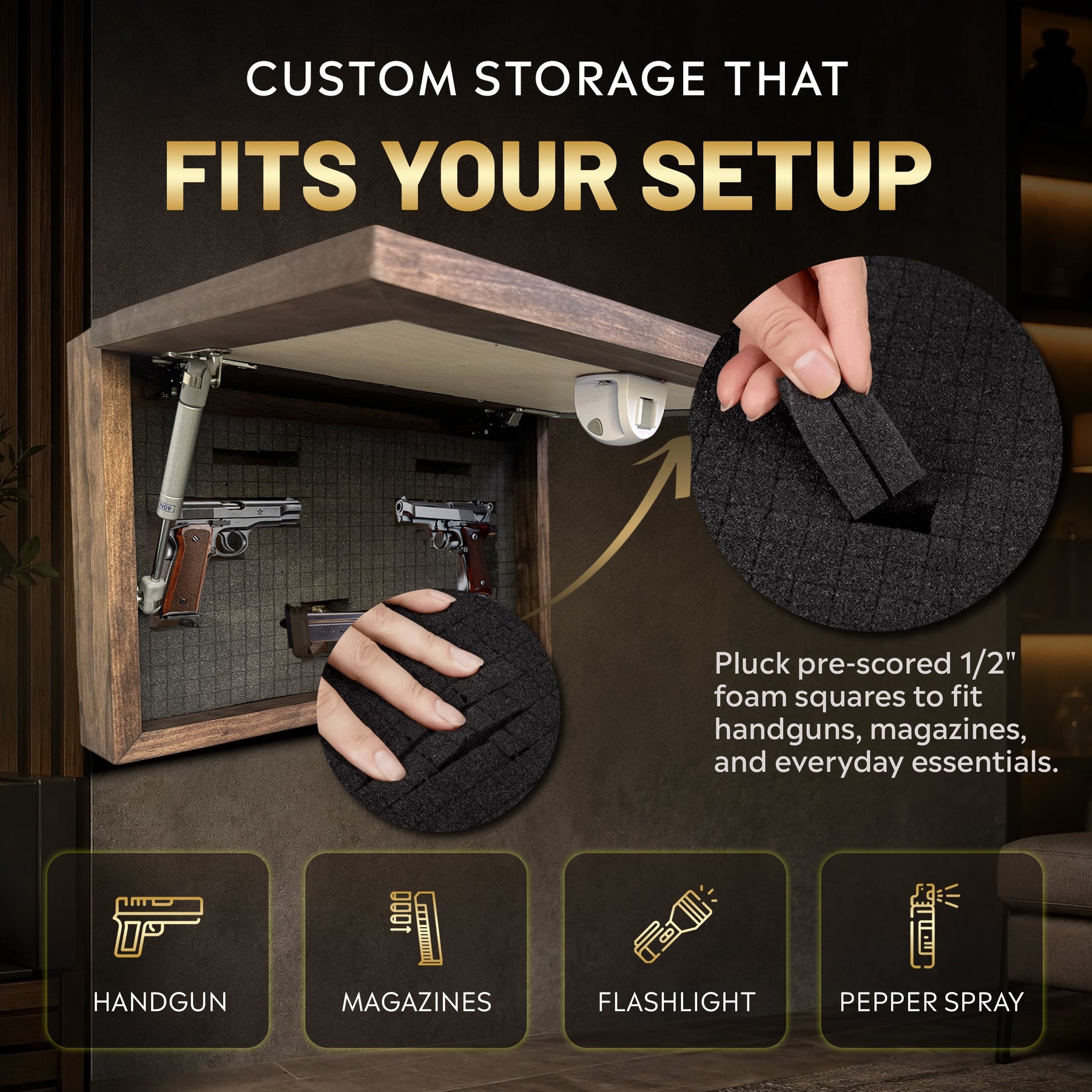 Leaping Deer Gun Concealment Furniture - Handcrafted Hidden Gun Storage Wall Decor - Hidden Safe Furniture with Magnetic Lock