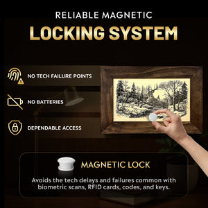 Leaping Deer Gun Concealment Furniture - Handcrafted Hidden Gun Storage Wall Decor - Hidden Safe Furniture with Magnetic Lock