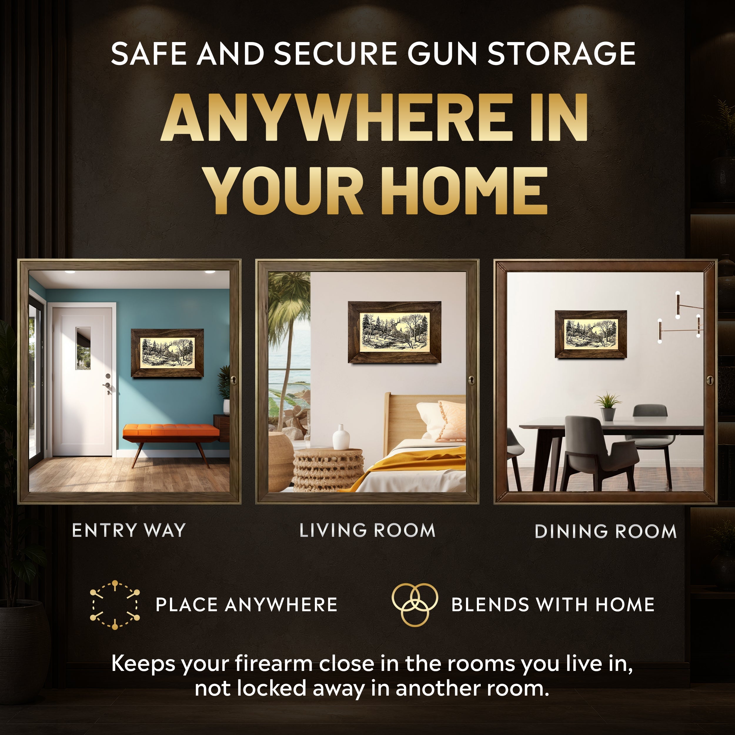 Leaping Deer Gun Concealment Furniture - Handcrafted Hidden Gun Storage Wall Decor - Hidden Safe Furniture with Magnetic Lock