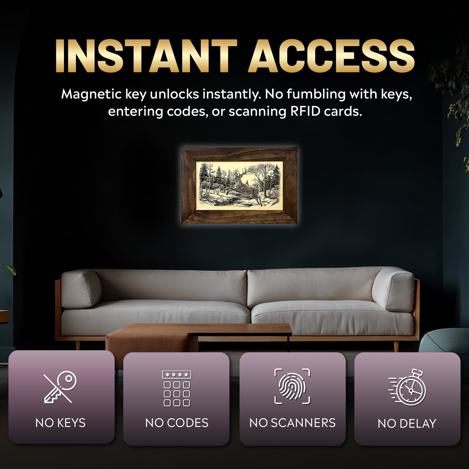 Leaping Deer Gun Concealment Furniture - Handcrafted Hidden Gun Storage Wall Decor - Hidden Safe Furniture with Magnetic Lock