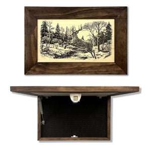 Leaping Deer Gun Concealment Furniture - Handcrafted Hidden Gun Storage Wall Decor - Hidden Safe Furniture with Magnetic Lock