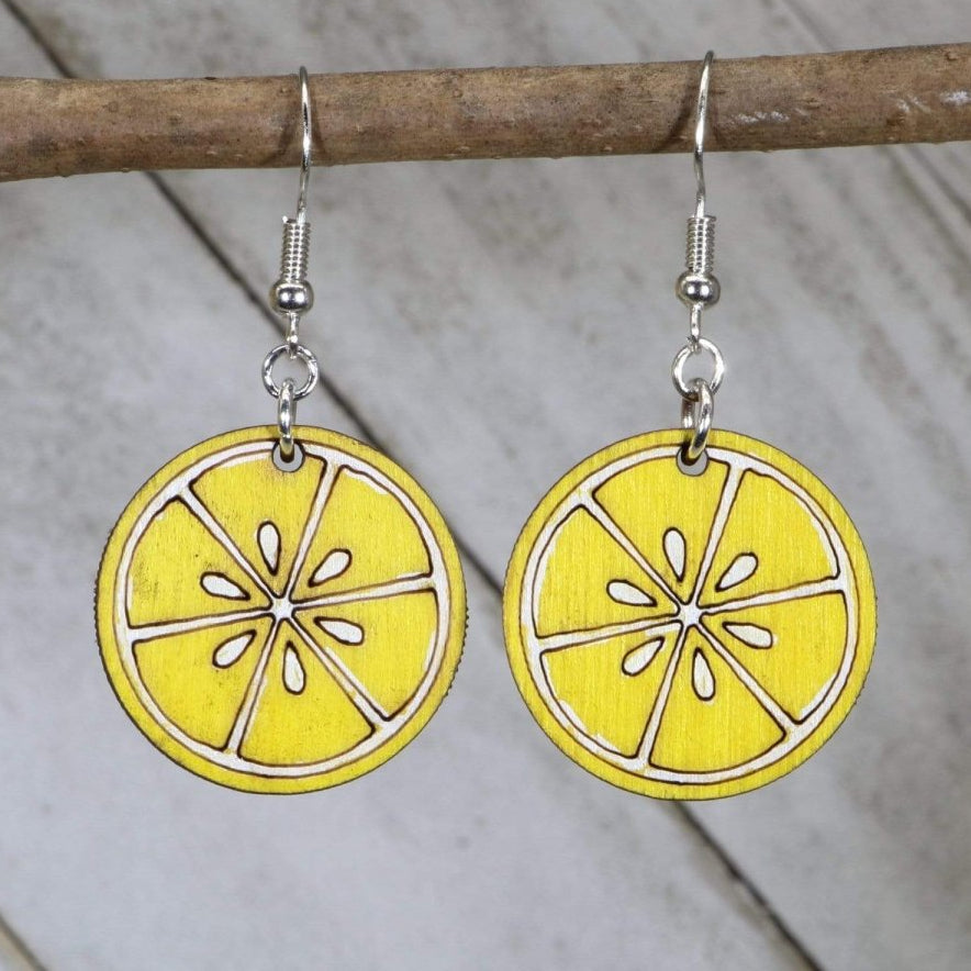 Lemon Slice Wooden Earrings | Citrus Fruit Summer Jewelry by Cate's Concepts, LLC, handmade jewelry main product photo
