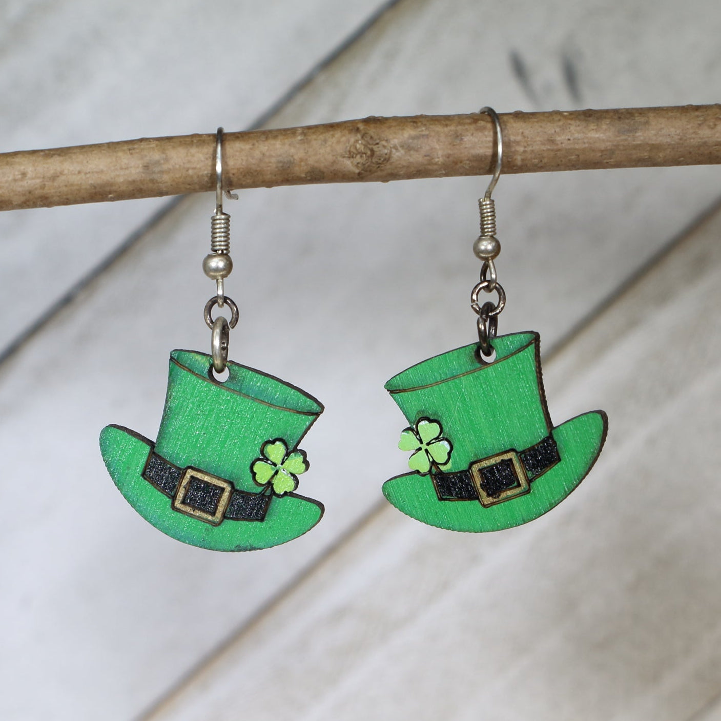 Leprechaun Hat Wooden Dangle Earrings | St Patrick’s Day Jewelry