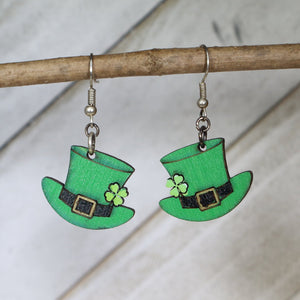 Leprechaun Hat Wooden Dangle Earrings | St Patrick’s Day Jewelry