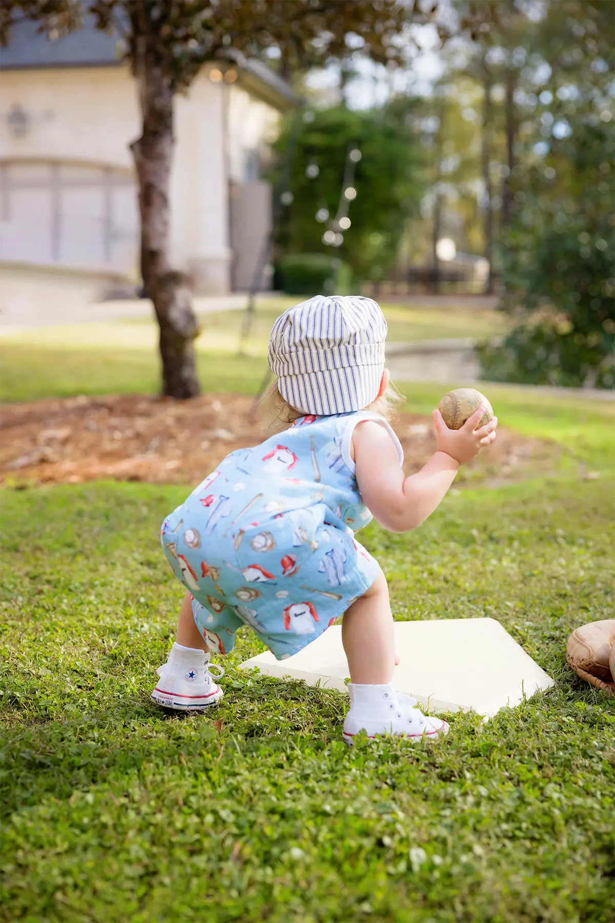 Let's Play Ball Organic Muslin Shortall by Nola Tawk, children's boutique clothing detail photo 3