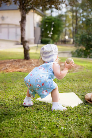 Let's Play Ball Organic Muslin Shortall by Nola Tawk, children's boutique clothing detail photo 3