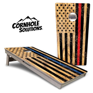 Light Wood Blue/Red Line Flag Cornhole Boards - Professional Tournament Series by Cornhole Solutions, custom cornhole board main product photo