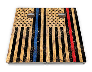 Light Wood Blue/Red Line Flag Cornhole Boards - Professional Tournament Series by Cornhole Solutions, custom cornhole board detail photo 2