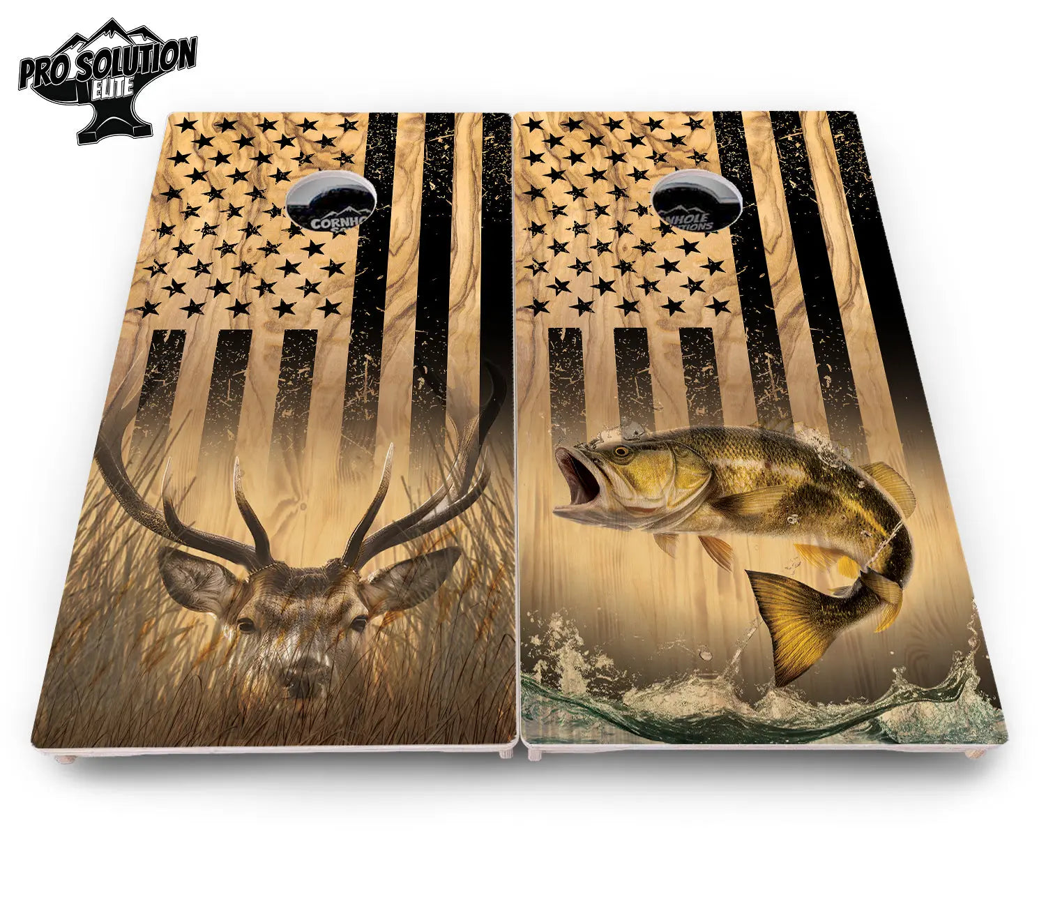 Light Wood Deer & Fish Cornhole Boards - Pro Solution Elite Series by Cornhole Solutions, custom cornhole board detail photo 3