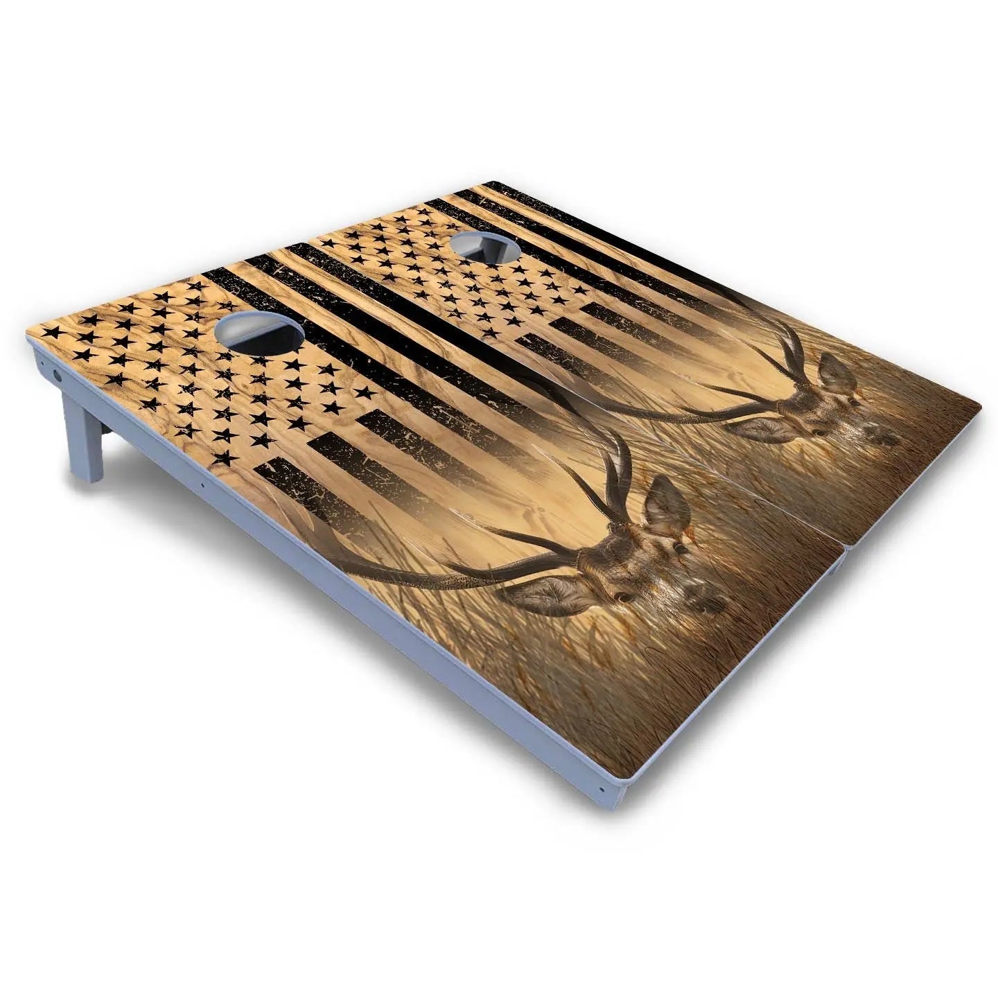 Light Wood Flag Deer & Fish Cornhole Boards - All Weather Series by Cornhole Solutions, custom cornhole board detail photo 4