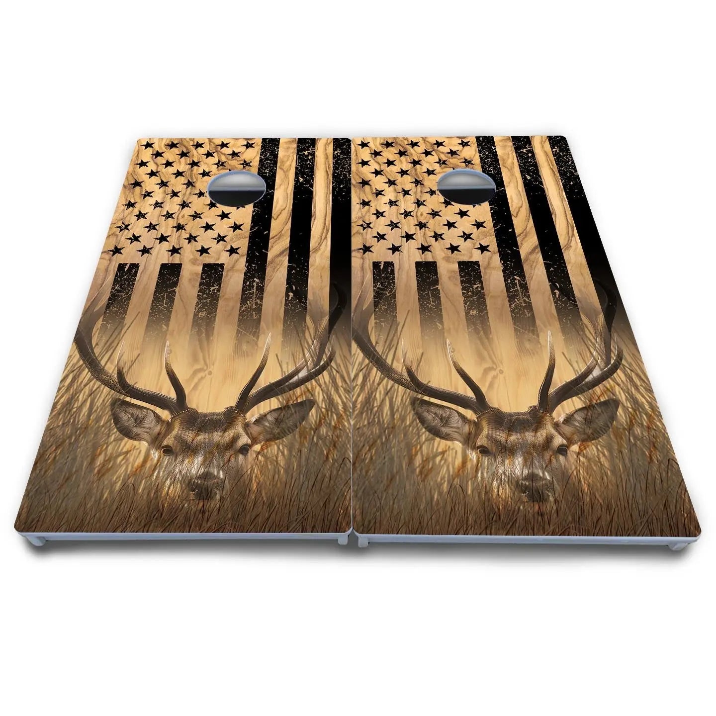 Light Wood Flag Deer & Fish Cornhole Boards - All Weather Series by Cornhole Solutions, custom cornhole board detail photo 5