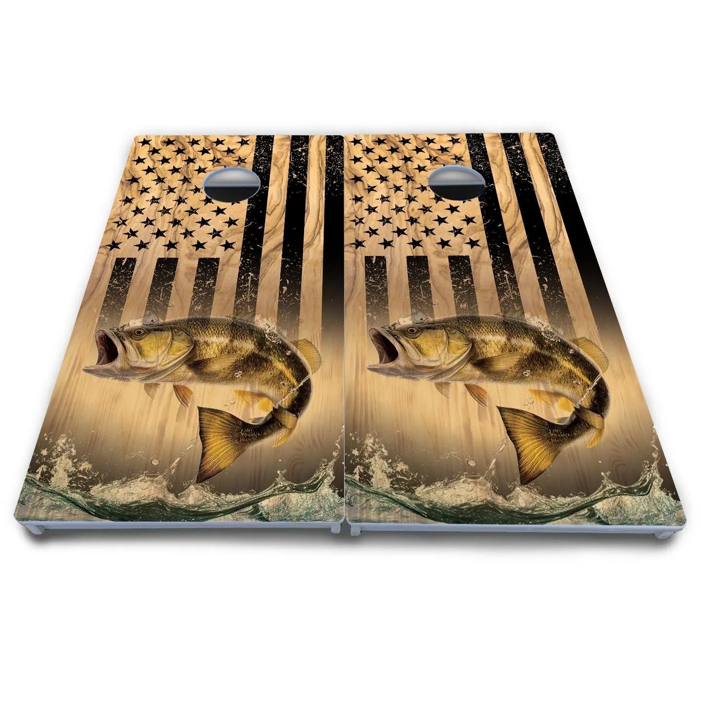 Light Wood Flag Deer & Fish Cornhole Boards - All Weather Series by Cornhole Solutions, custom cornhole board detail photo 7