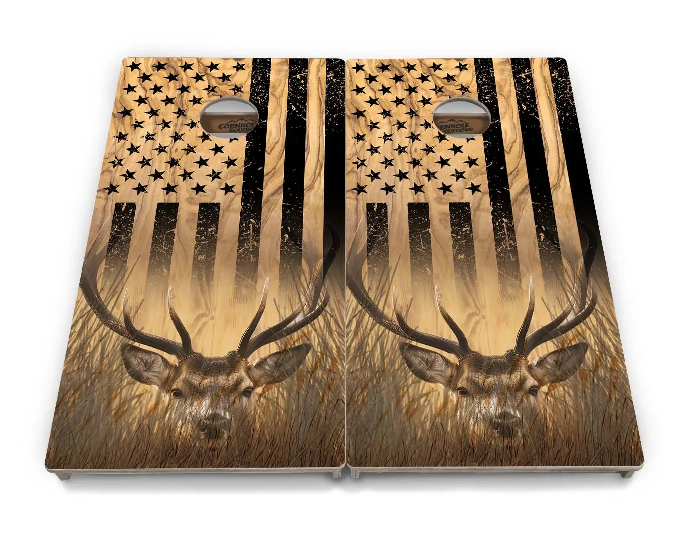 Light Wood Flag Deer & Fish Cornhole Boards - Professional Tournament Series by Cornhole Solutions, custom cornhole board detail photo 5