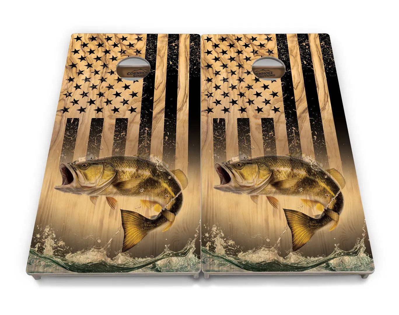 Light Wood Flag Deer & Fish Cornhole Boards - Professional Tournament Series by Cornhole Solutions, custom cornhole board detail photo 10