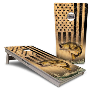 Light Wood Flag Deer & Fish Cornhole Boards - Professional Tournament Series by Cornhole Solutions, custom cornhole board detail photo 11