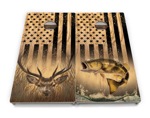 Light Wood Flag Deer & Fish Cornhole Boards - Professional Tournament Series