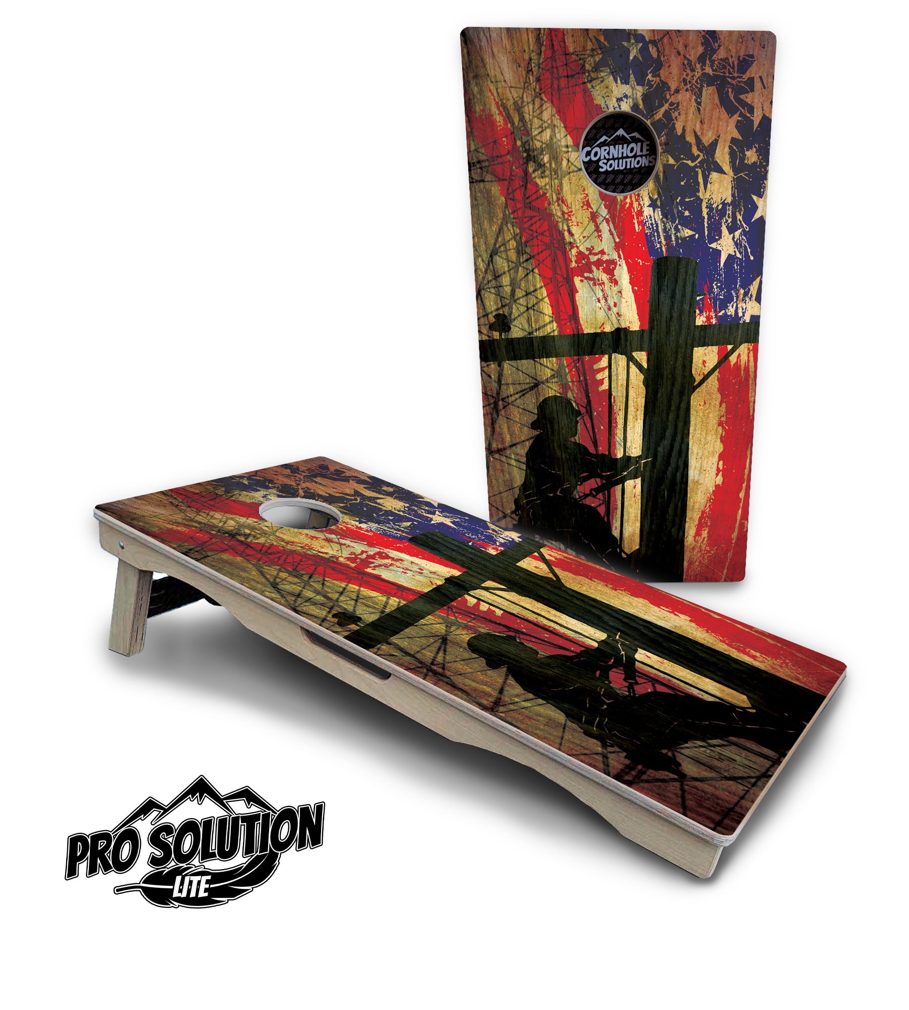 Faded Lineman Flag Cornhole Boards - Pro Solution Lite Series by Cornhole Solutions, custom cornhole board detail photo 4