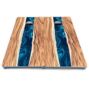 Live Edge River Cornhole Boards - All Weather Series by Cornhole Solutions, custom cornhole board detail photo 3