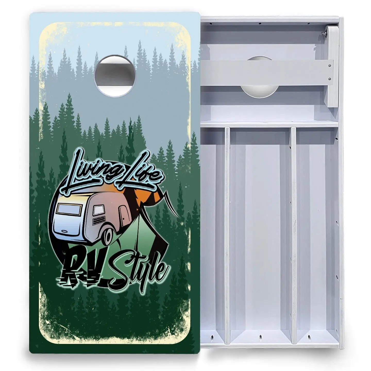 Living Life RV Style Cornhole Boards - All Weather Series by Cornhole Solutions, custom cornhole board detail photo 4