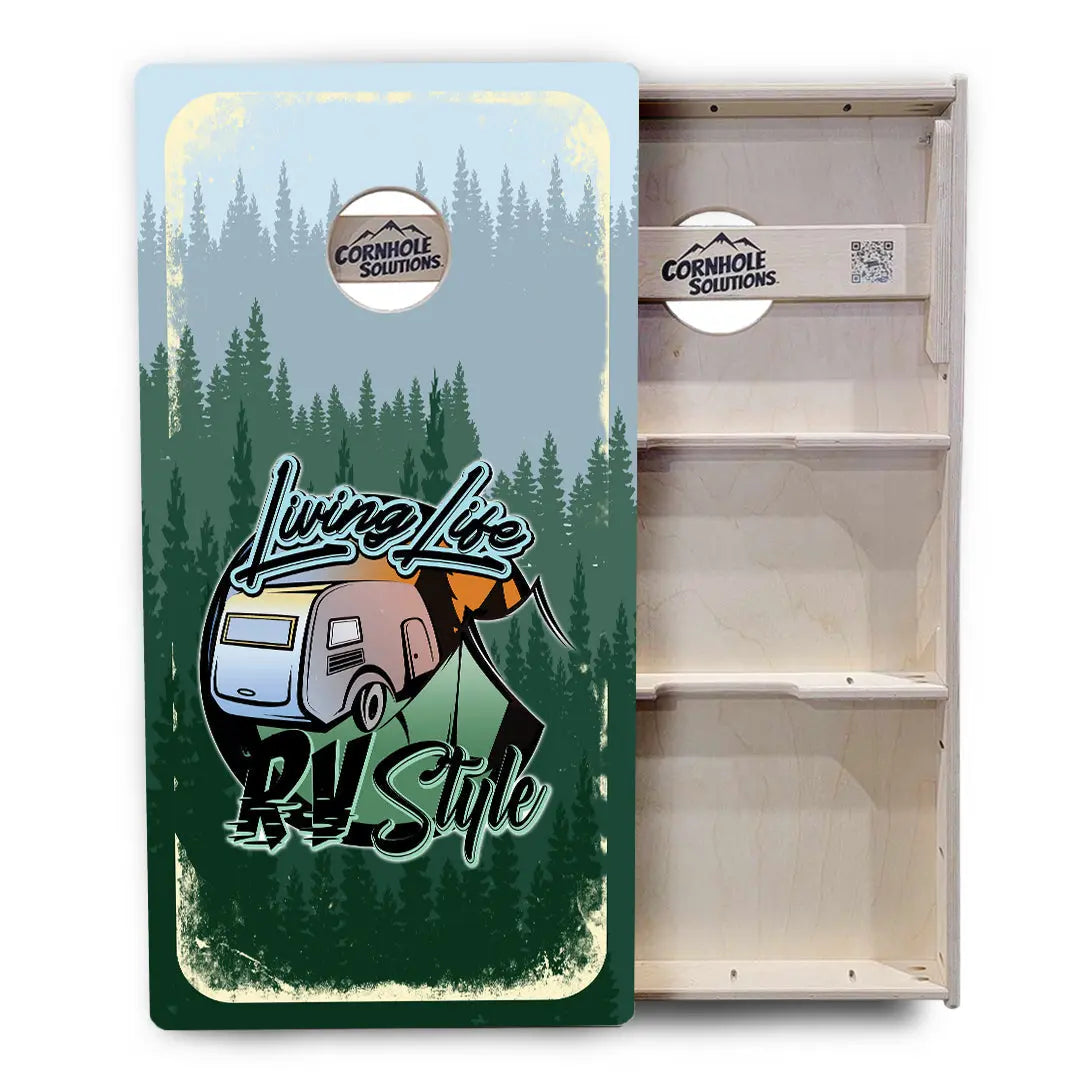 Living Life RV Style Cornhole Boards - Professional Tournament Series by Cornhole Solutions, custom cornhole board detail photo 4