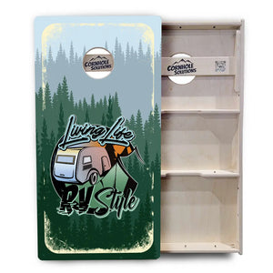 Living Life RV Style Cornhole Boards - Professional Tournament Series by Cornhole Solutions, custom cornhole board detail photo 4